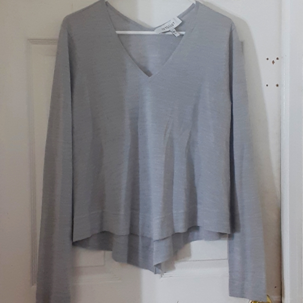 Derek Lam Ventura V Wool Silk Cashmere Sleeve Pullover Top Shirt Gray sz M NEW